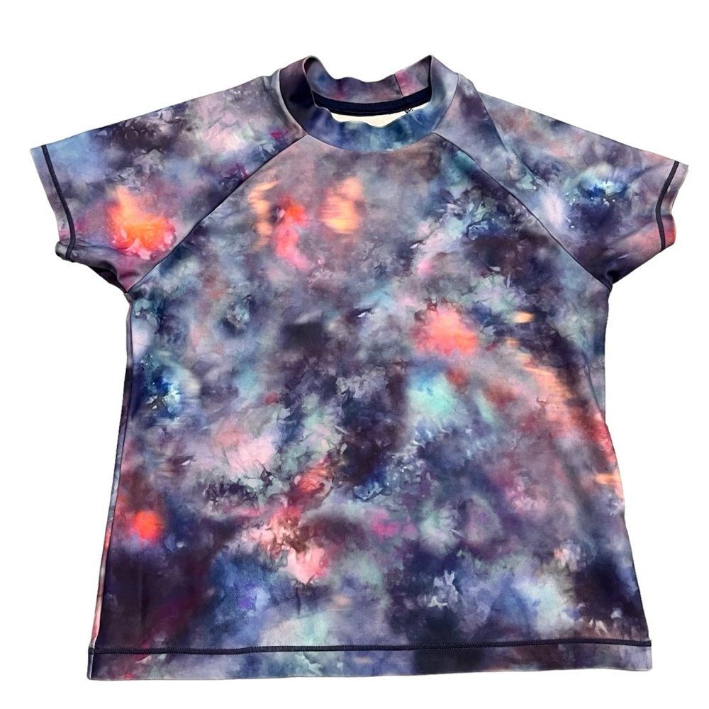 Athleta Girl Multi Galaxy Tie Dye Short Sleeve Swim Shirt Rash Guard size Medium